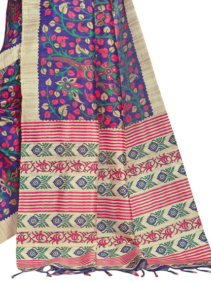 Women's Manipuri Silk Blue Digital Print Designer Saree With Blouse Piece