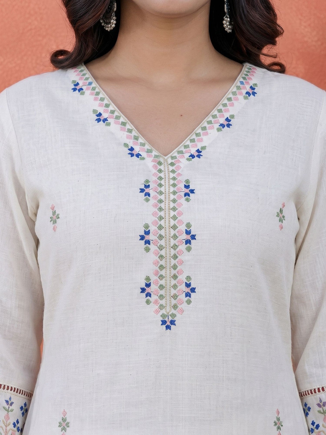 Embroidered V Neck Kurta Sets