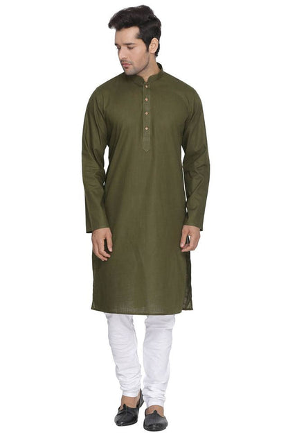 Men's Mahendi Green Cotton Linen Straight Kurta Pyjama Set