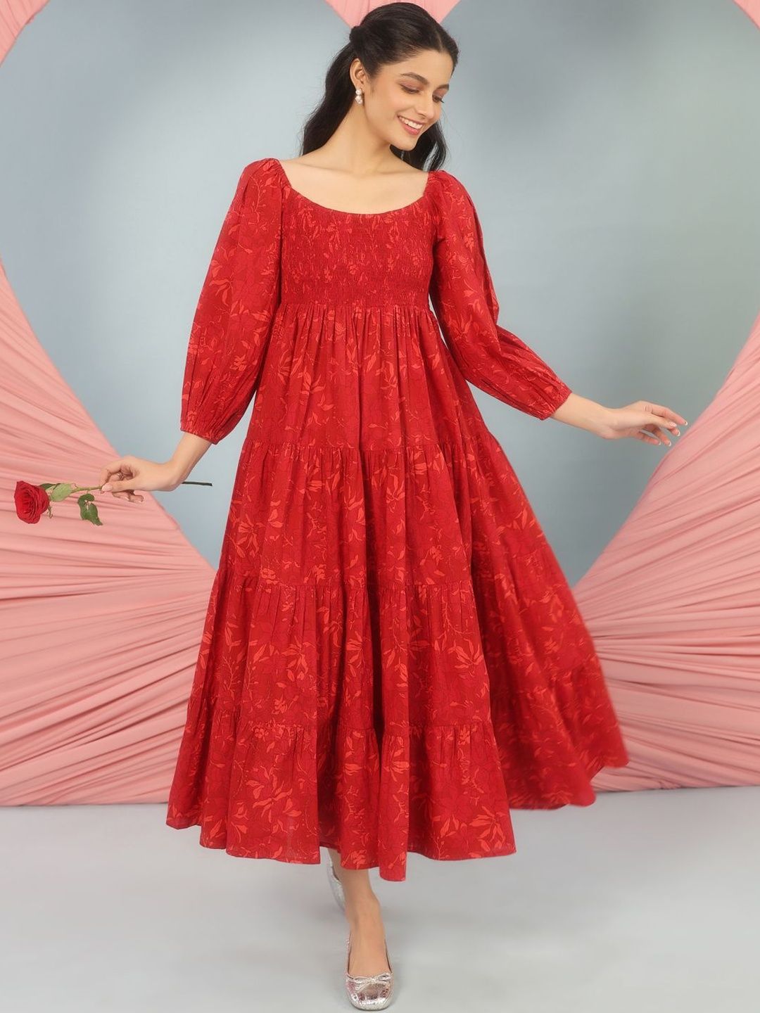 Dhiyona AY Women's Printed Cotton Fit & Flared Maxi Ethnic Dresses