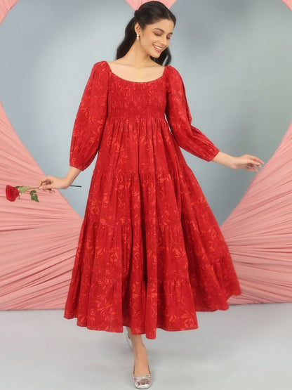 Dhiyona AY Women's Printed Cotton Fit & Flared Maxi Ethnic Dresses