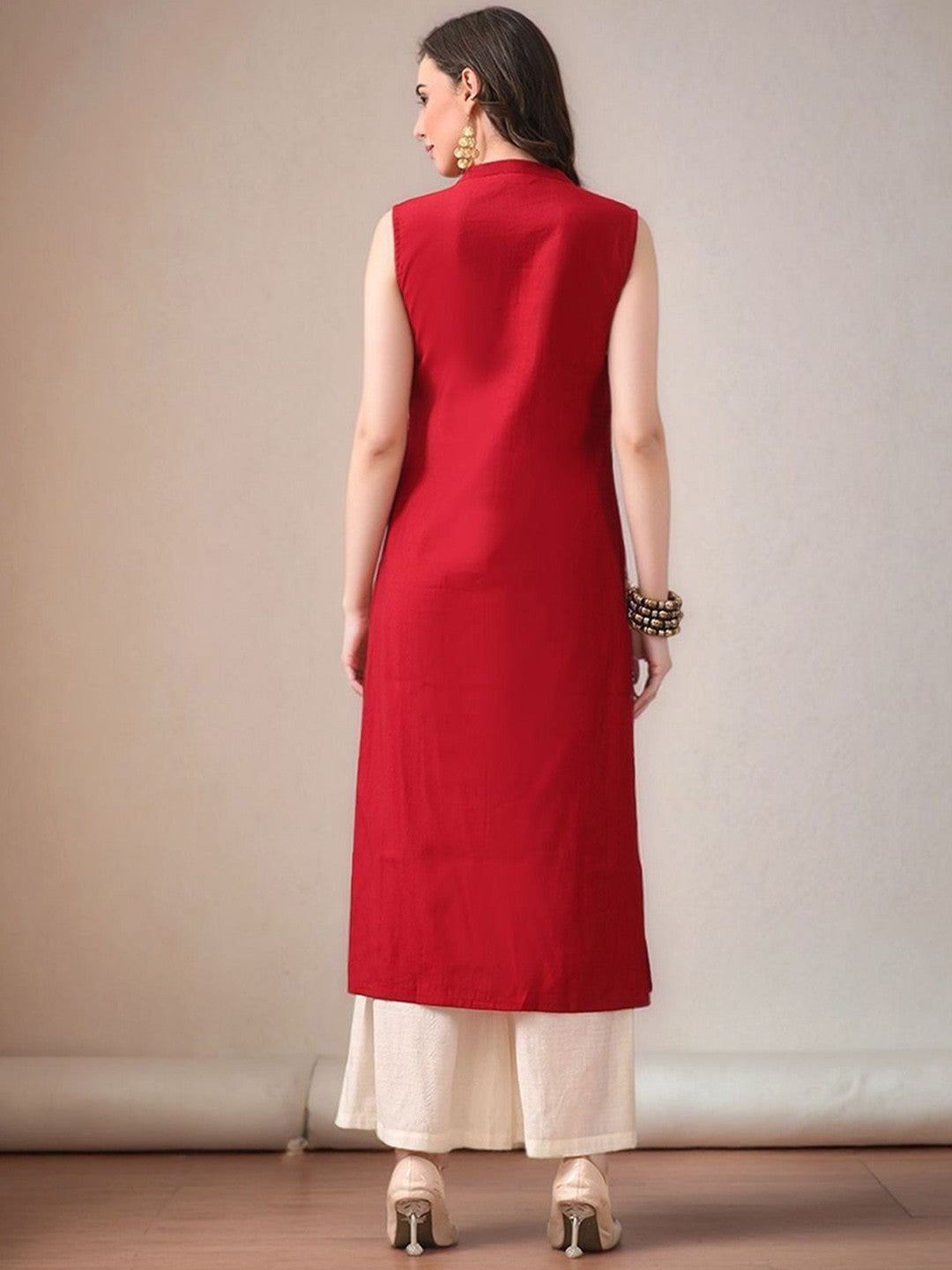 Mandarin Collar Sleeveless Gotta Patti Straight Kurta With Palazzo