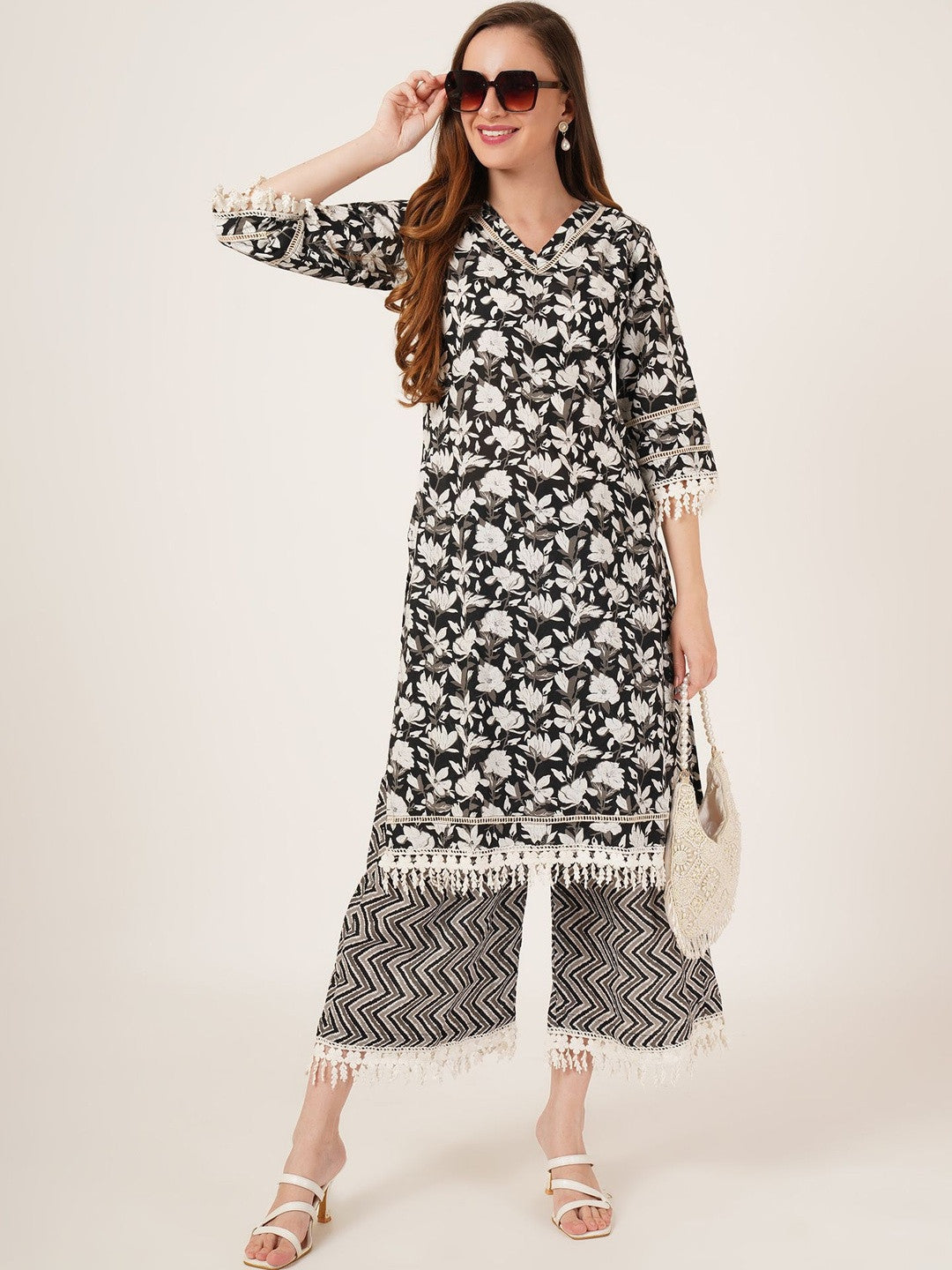 Women Floral Printed Regular Pure Cotton Kurta with Palazzos
