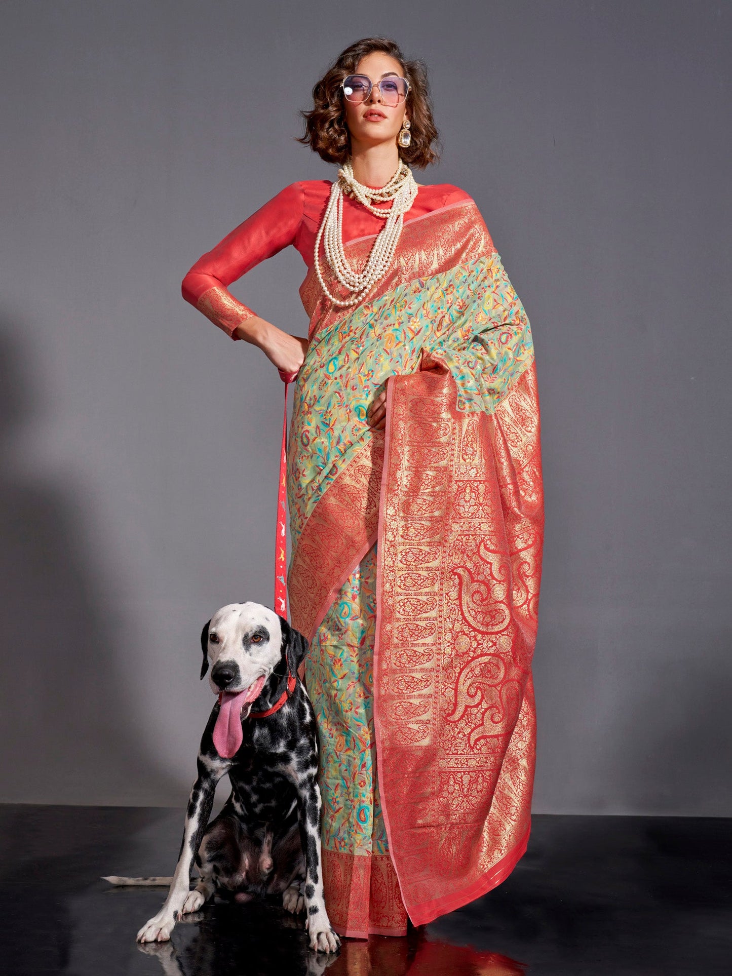 Women's Silk Blend Sea Green Woven Design Designer Saree With Blouse Piece