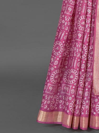 Women's Silk Blend Mauve Printed Designer Saree With Blouse Piece