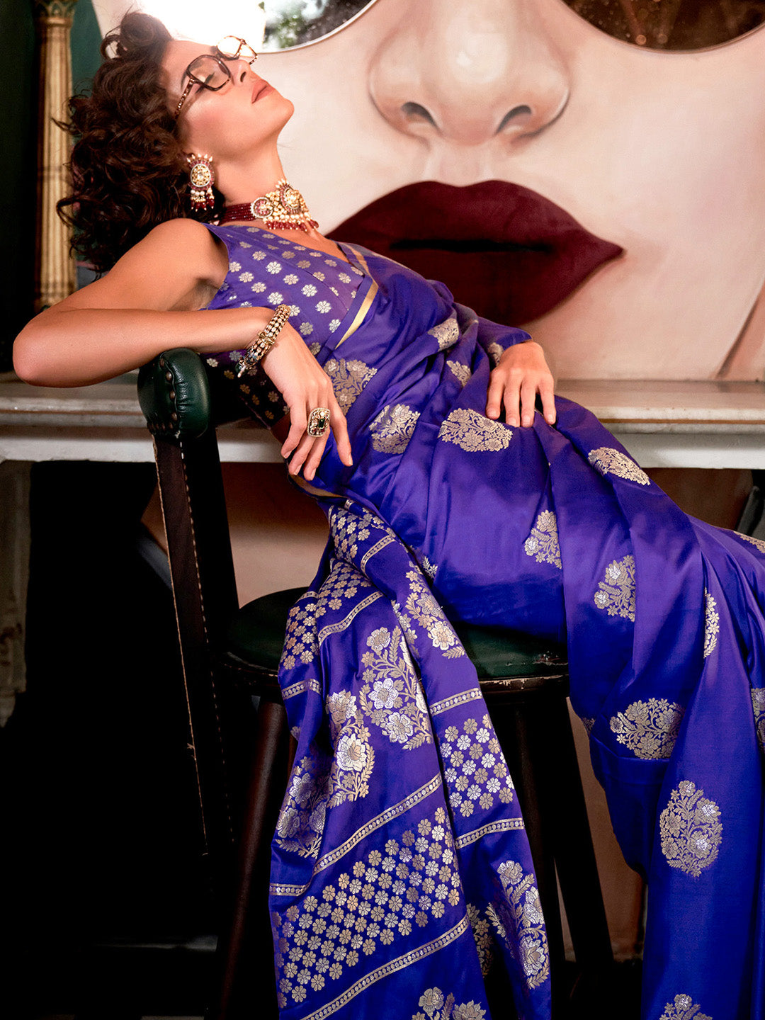 Women's Satin Silk Purple Woven Design Designer Saree With Blouse Piece
