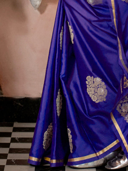 Women's Satin Silk Purple Woven Design Designer Saree With Blouse Piece