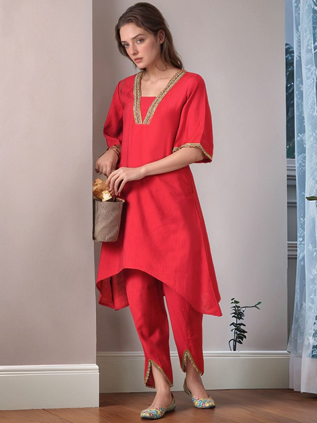 Women Solid Ethnic Kurta with Dhoti Pant