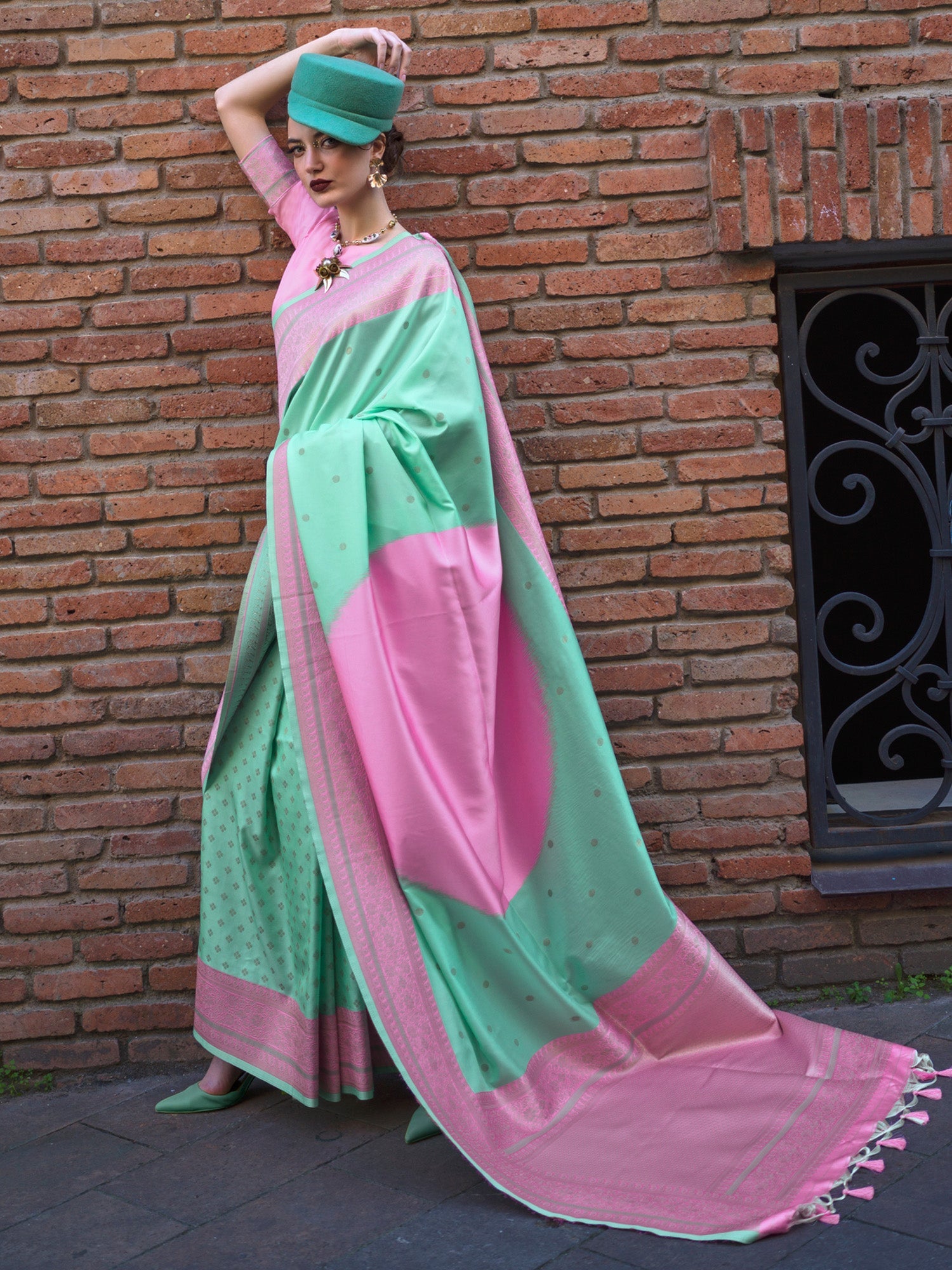 Women's Soft Silk Sea Green Woven Design Designer Saree With Blouse Piece