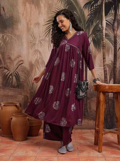 Floral Printed Empire Anarkali Kurta with Trousers