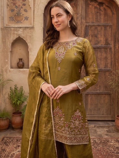 Women Ethnic Motifs Regular Thread Work Kurta with Palazzos & With Dupatta