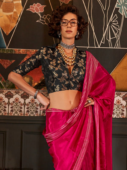 Women's Viscose Silk Pink Woven Design Designer Saree With Blouse Piece
