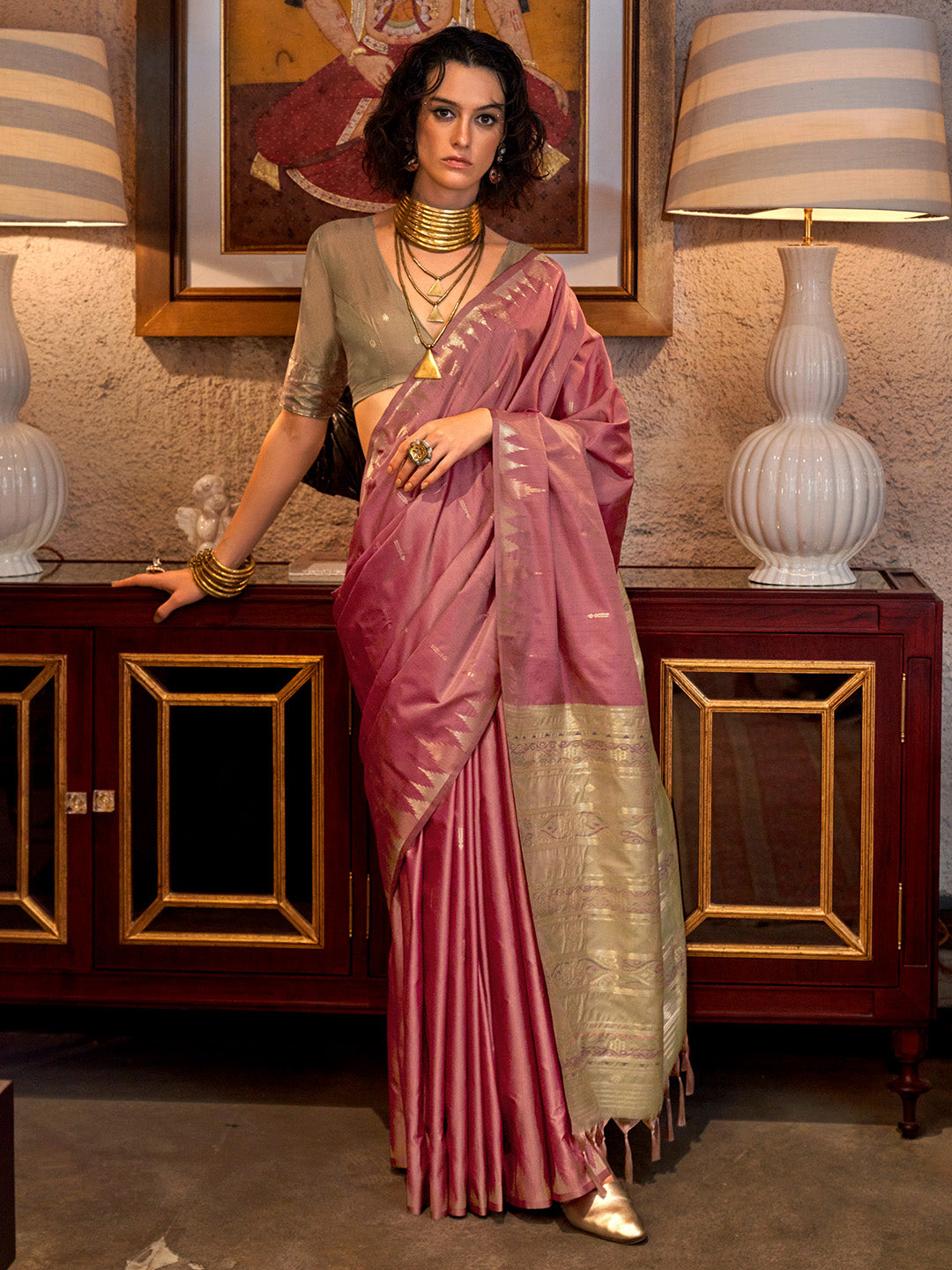 Women's Tussar Silk Light Green Woven Design Designer Saree With Blouse Piece