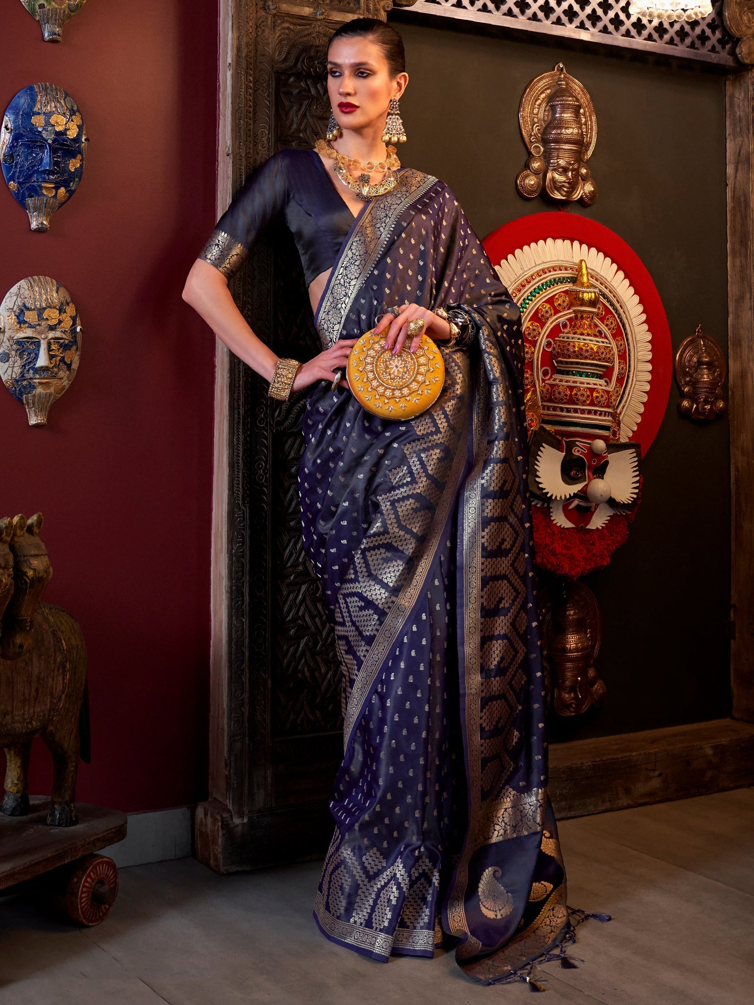 Women's Satin Silk Purple Woven Design Designer Saree With Blouse Piece