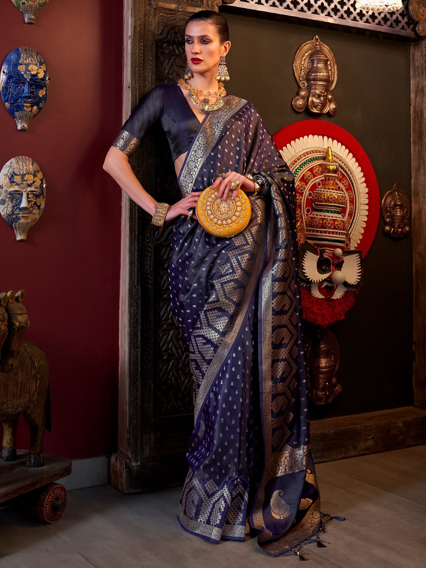 Women's Satin Silk Purple Woven Design Designer Saree With Blouse Piece