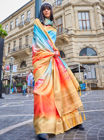 Women's Pure Silk Blue Woven Design Designer Saree With Blouse Piece
