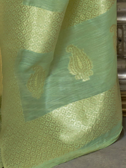 Women's Linen Yellow Woven Design Designer Saree With Blouse Piece