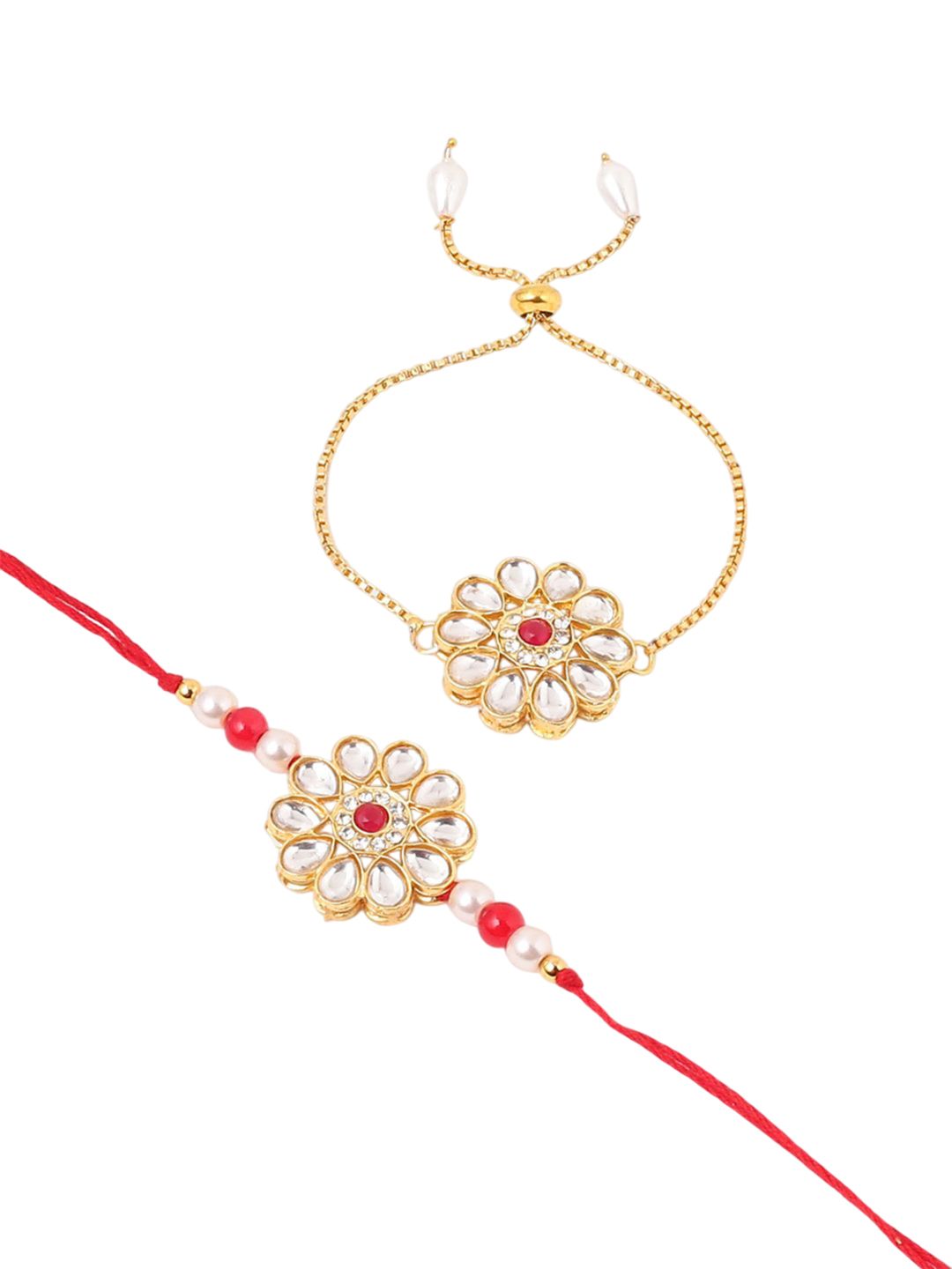 Dhiyona Kundan Studded And Beaded Bhaiya Bhabhi Rakhis With Roli Chawal