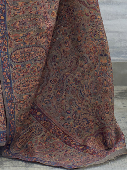 Women's Silk Blend Grey Woven Design Designer Saree With Blouse Piece