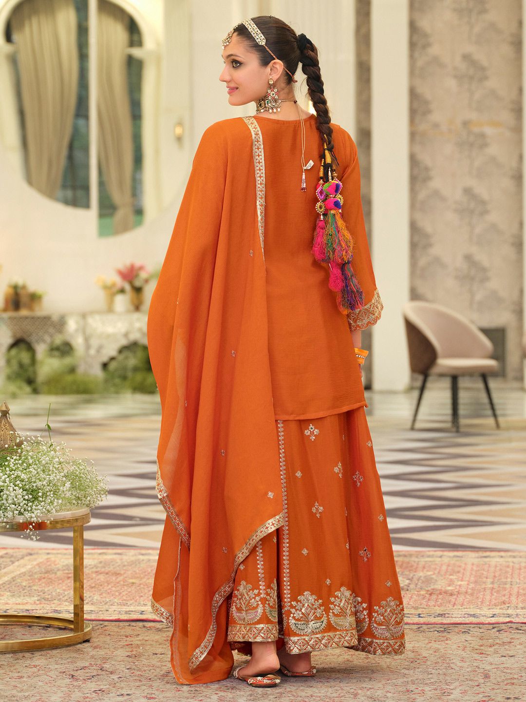 Dhiyona IE Women Ethnic Motifs Embroidered Kurta with Sharara & Dupatta