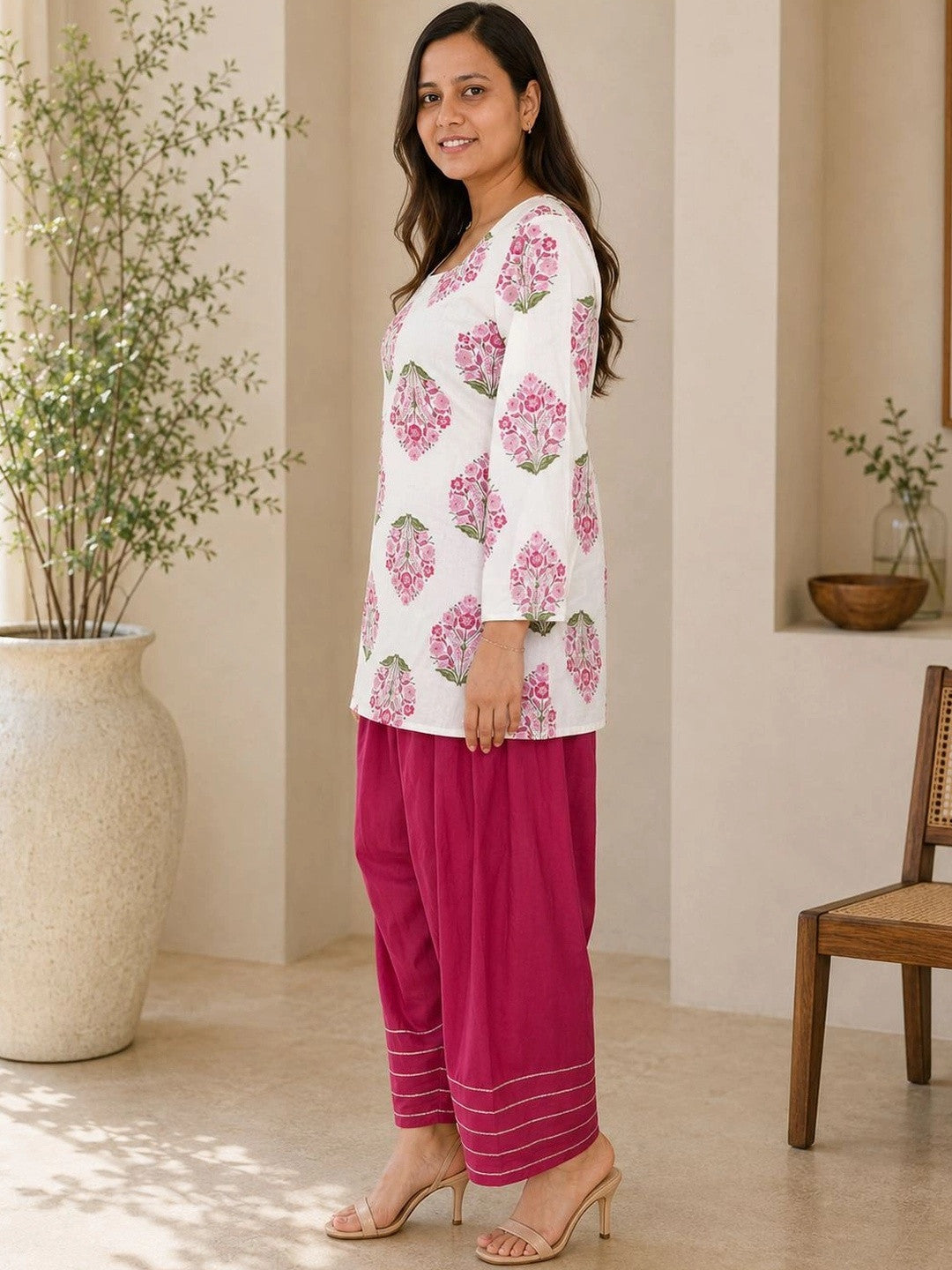 Women Floral Printed Regular Pure Cotton Kurta with Palazzos