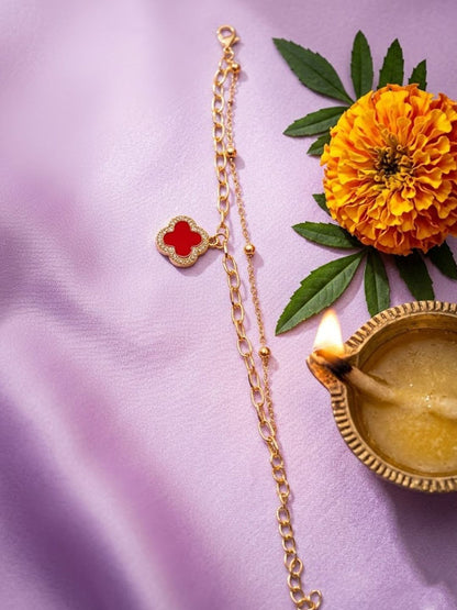 Dhiyona Women Artrificial Stones Gold Plated Rakhi With Roli Chawal Chandan Mishri