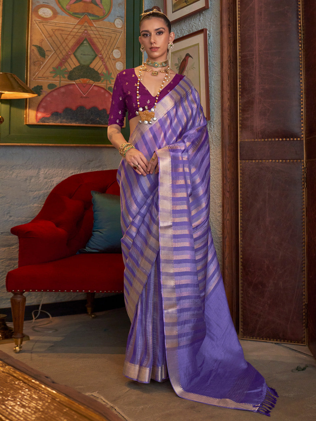 Women's Viscose Silk Magenta Woven Design Designer Saree With Blouse Piece