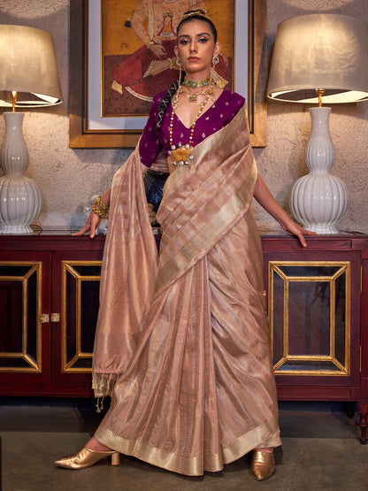 Women's Viscose Silk Magenta Woven Design Designer Saree With Blouse Piece