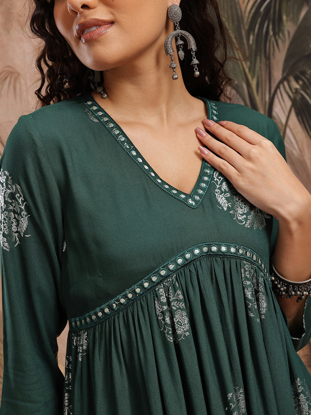 Floral Printed Empire Anarkali Kurta with Trousers