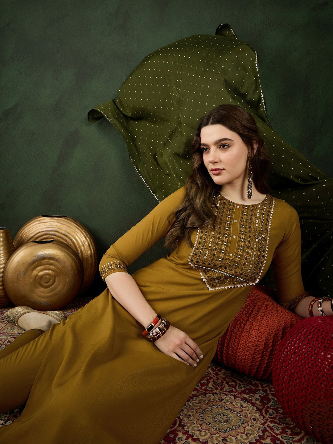 Zari Sequence Embroidered With Gotapatti Kurta With Trouser Kurta Set