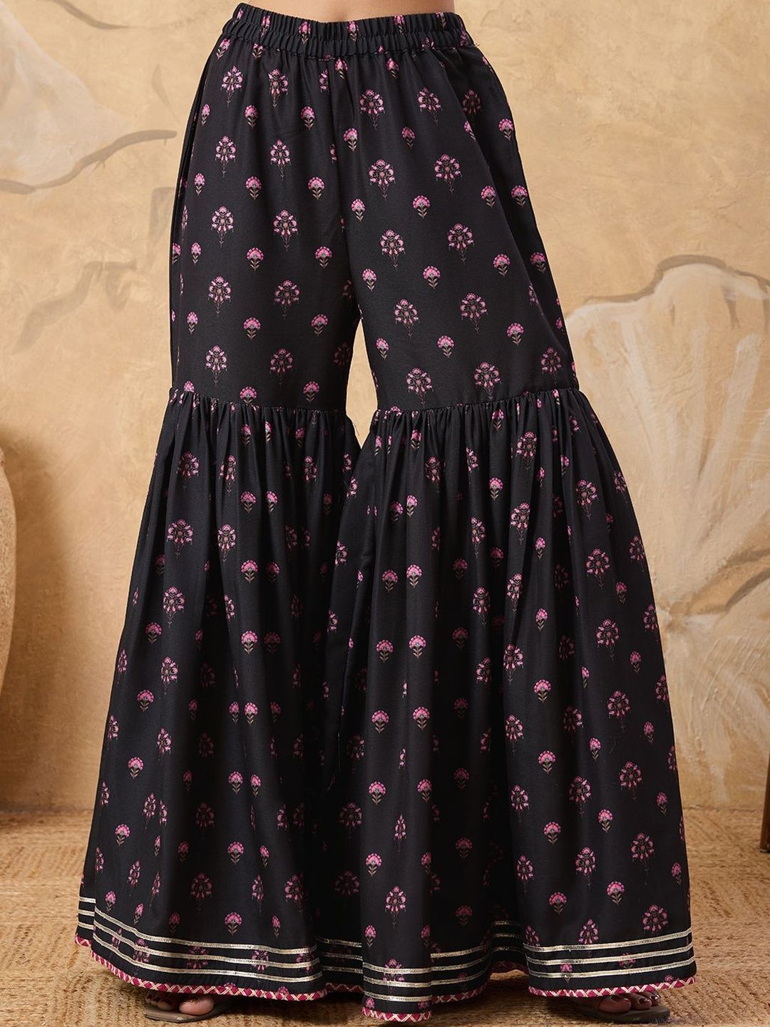 Dhiyona HOP Printed With Embroidered Sleeveless Kurta With Sharara & Dupatta