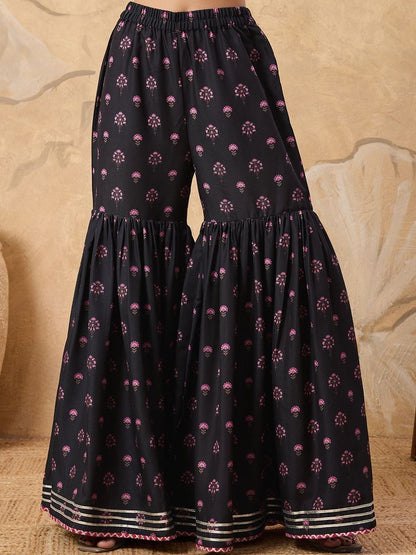 Dhiyona HOP Printed With Embroidered Sleeveless Kurta With Sharara & Dupatta