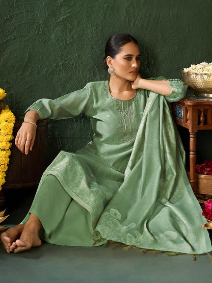 Dhiyona KL Women Handwork Embroidered Regular Kurta with Palazzos And Dupatta
