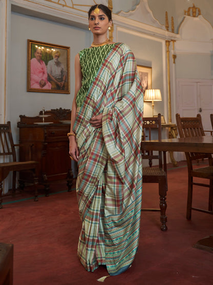 Women's Dola Silk Light Green Printed Designer Saree With Blouse Piece