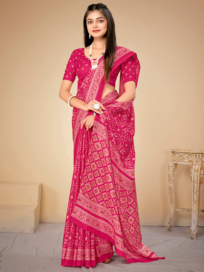 Women's Dola Silk Pink Printed Designer Saree With Blouse Piece