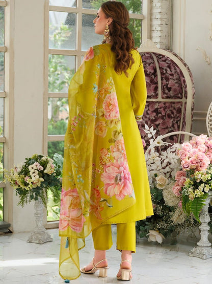 Women Ethnic Motifs Embroidered A-Line Kurta with Trousers & Dupatta