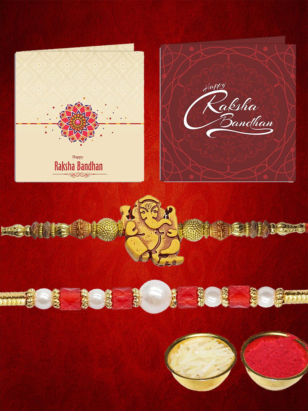 Dhiyona Unisex Set Of 2 Beaded Thread Rakhi