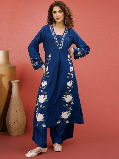 Dhiyona SN Women's Floral Printed sequins Embroidered A-Line Kurta Set