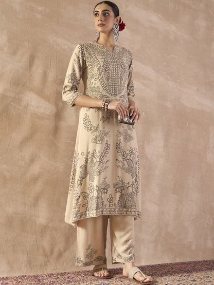 Dhiyona IE Floral Printed Sequinned Tunic With Trousers