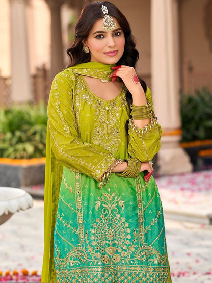 Dhiyona IE Women Ombre Embroidered Regular Kurta with Sharara & With Dupatta