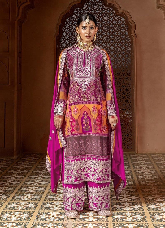 Dhiyona KL Women Floral Embroidered Regular Sequinned Kurta with Palazzos & With Dupatta