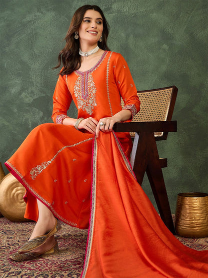 Dhiyona KL Women Ethnic Motifs Embroidered Regular Thread Work Kurta with Trousers & With Dupatta