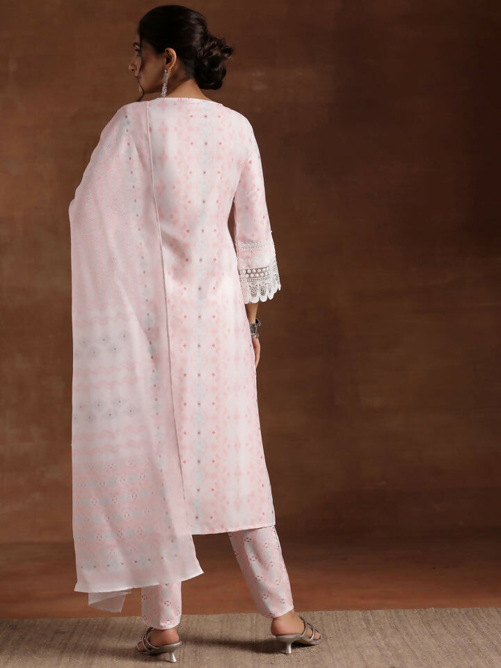 Women's LB Peach Embroidered Cotton Blend Straight Suit With Dupatta