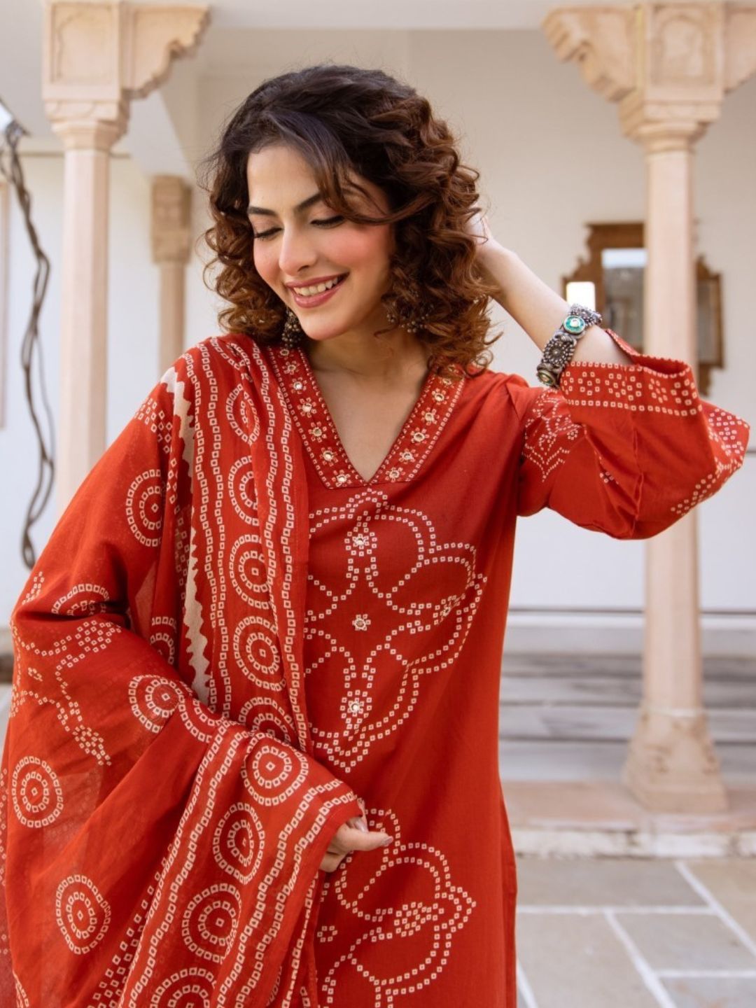 Karen tangerine cotton suit set