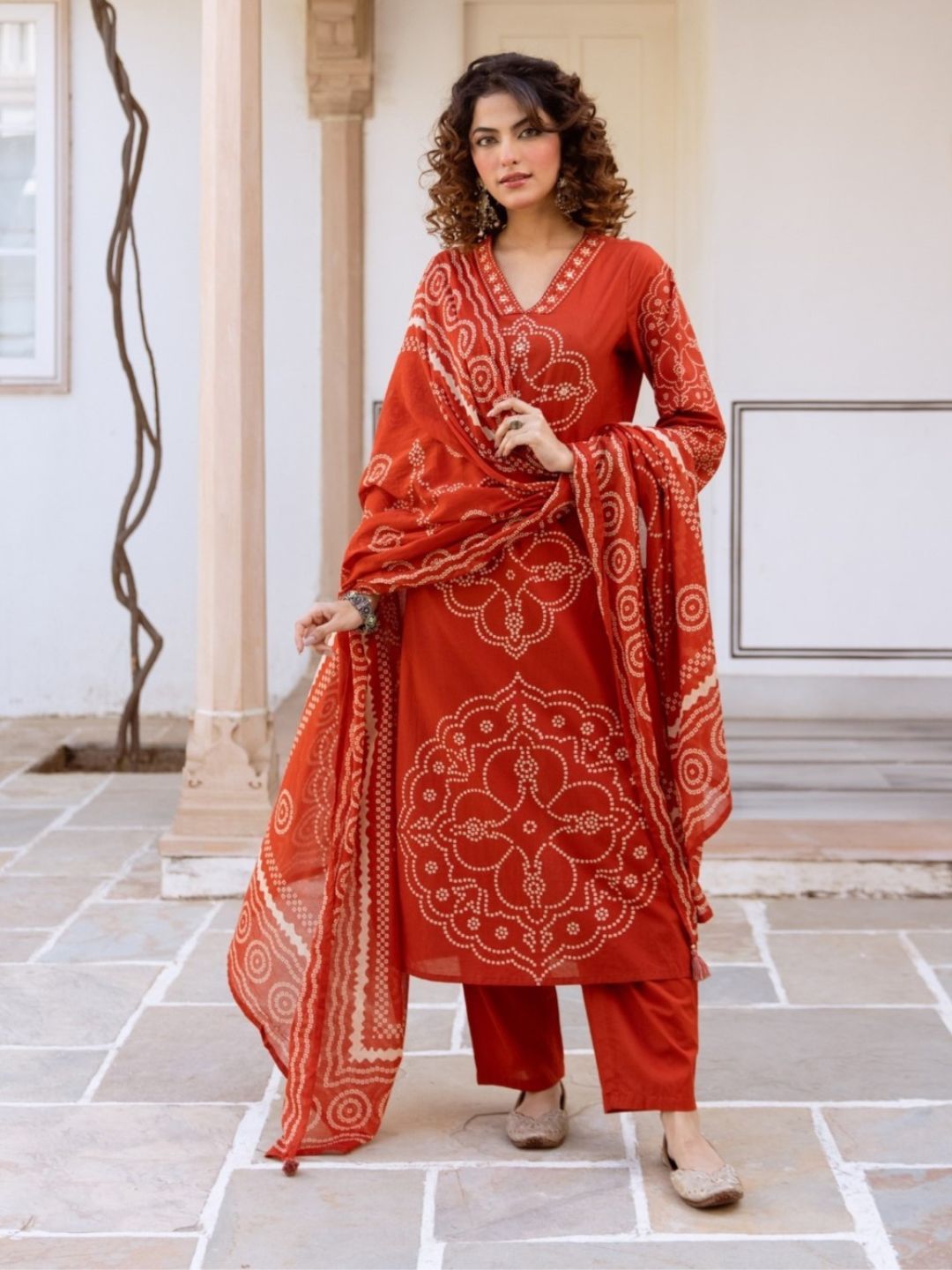 Karen tangerine cotton suit set