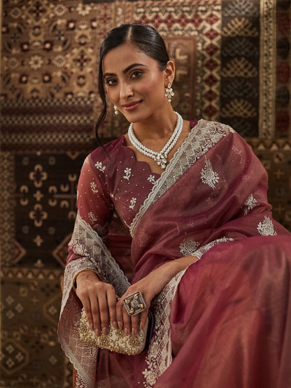 Dhiyona KS Women's Embellished Beads and Stones Supernet Designer Saree