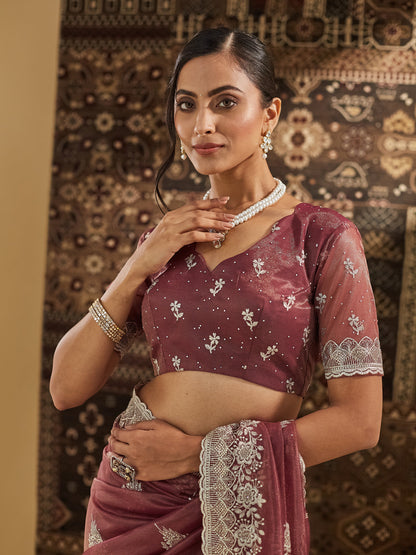 Dhiyona KS Women's Embellished Beads and Stones Supernet Designer Saree
