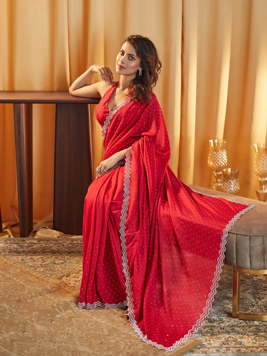 Dhiyona KS Women's Embellished Beads and Stones Silk Blend Saree