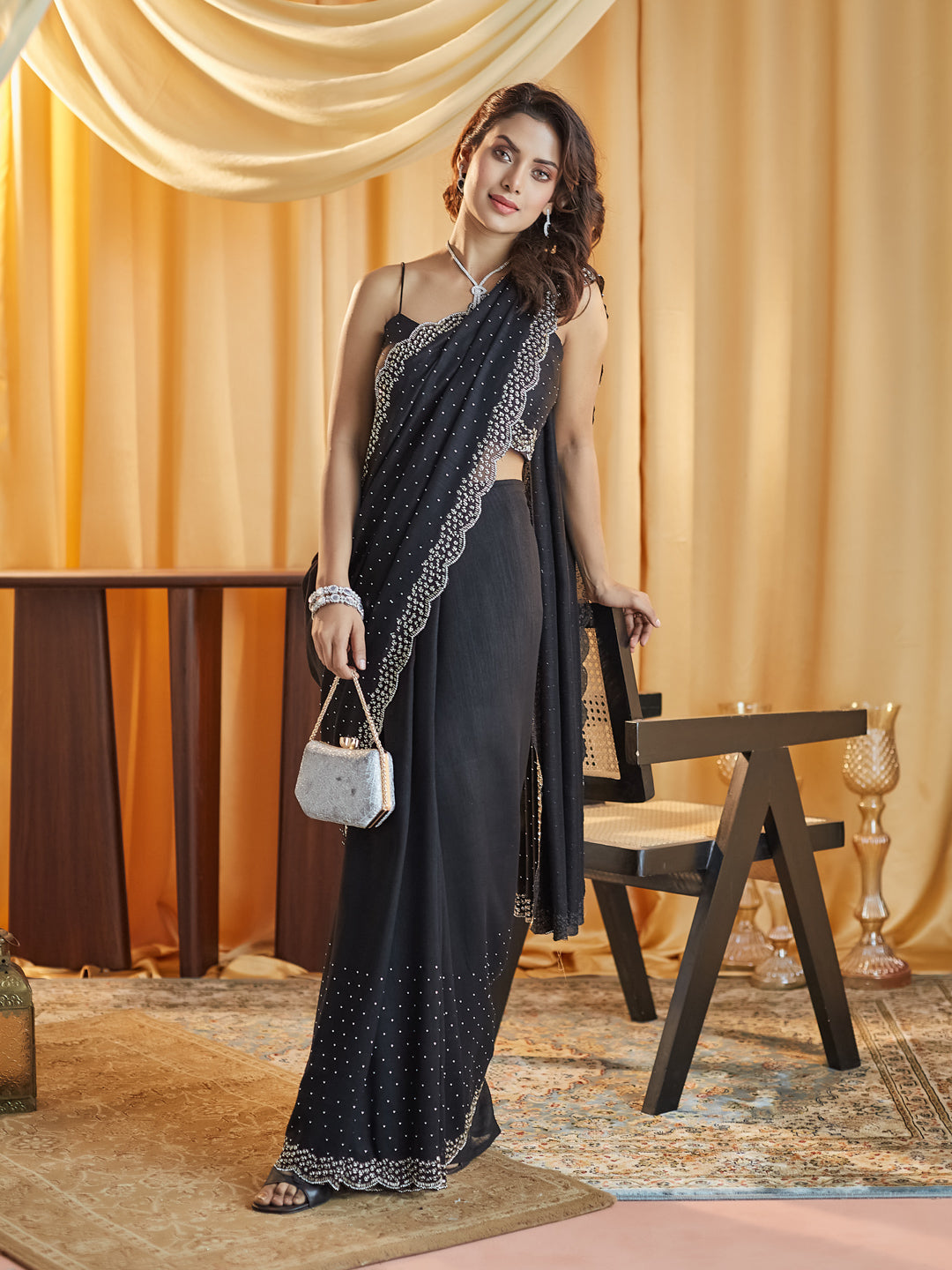 Dhiyona KS Women's Embellished Beads and Stones Silk Blend Saree