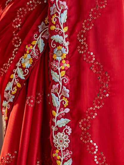 Dhiyona KS Women's Ethnic Motifs Kutchi Embroidery Pure Silk Saree